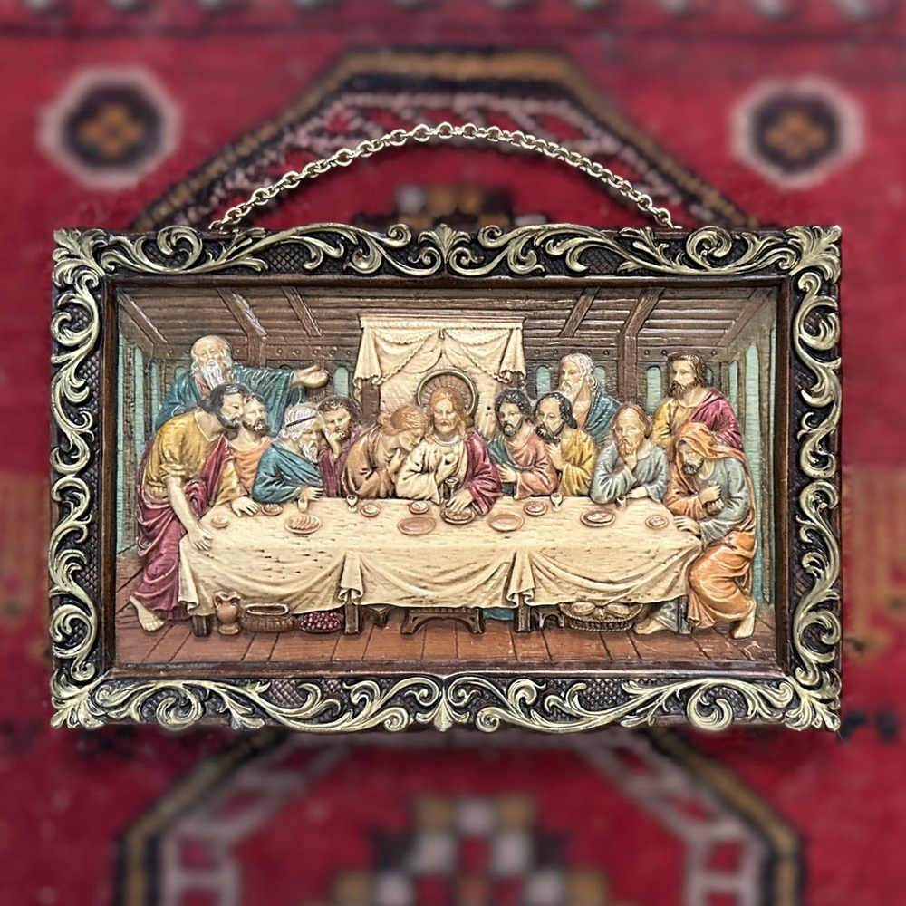 Vintage Italian “The Last Supper” Ornate Gold Wall Hanging